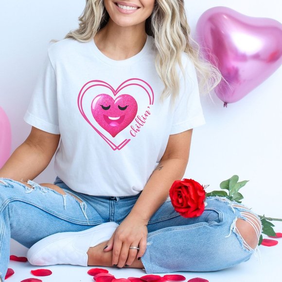 Heart Love Shirt Chillin' T-Shirt Valentine for her - Picture 3 of 3